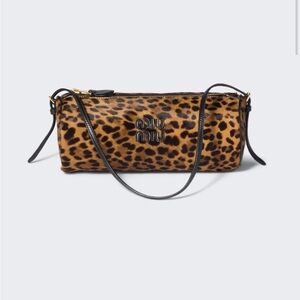 MIU MIU LEOPARD PRINTED CALF HAIR POUCH HONEY